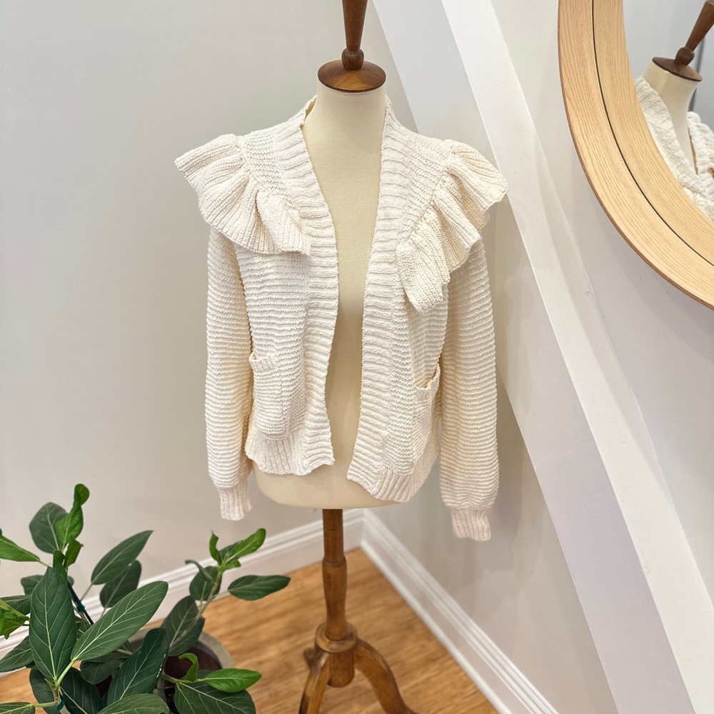 Madewell Cream Ruffled Cardigan Sweater